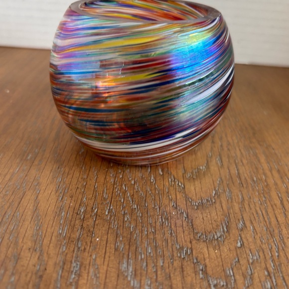 Murano Iridescent Multicolor Swirl Glass Votive Candle Holder - Picture 2 of 7